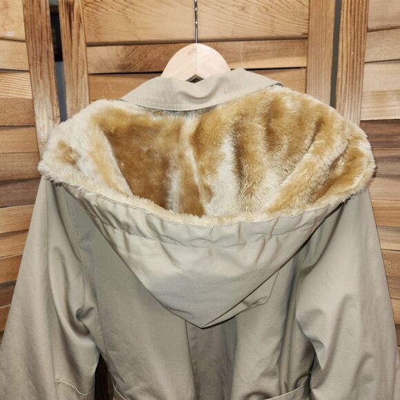 Vintage AstorOne Tan Trench Coat Removable Fleece Liner Hood Winter Women 14 - Picture 10 of 12